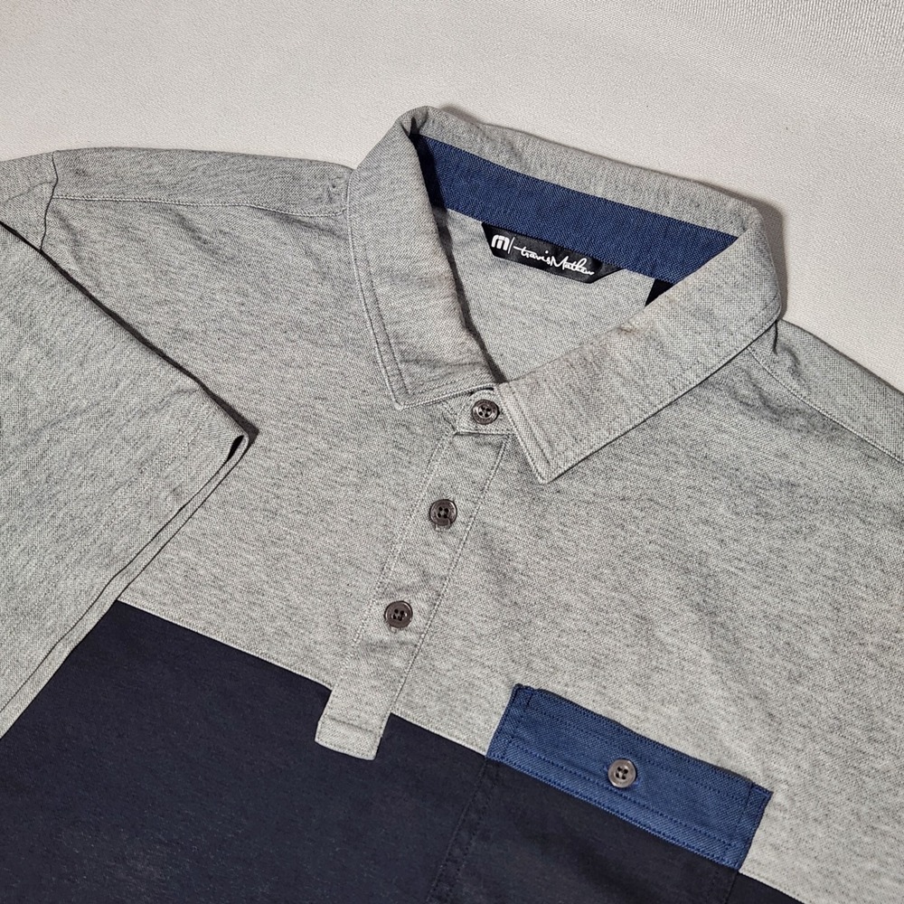 Men's TRAVIS MATHEW Golf POLO Gray/Black colorblock Size XL s/s lightweight